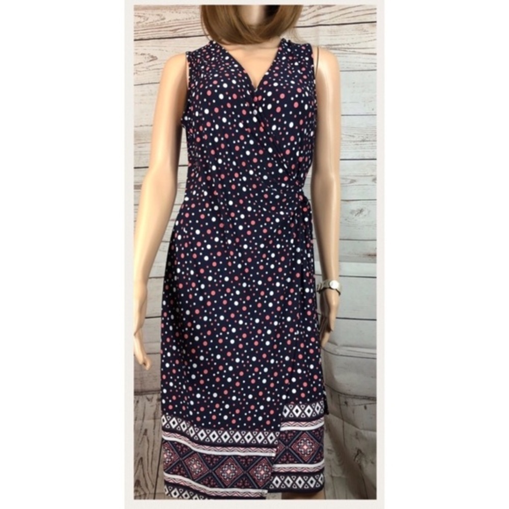 Le Lis Navy Purple Coral Faux Wrap Sleeveless Maxi Dress NWOT M #0156
